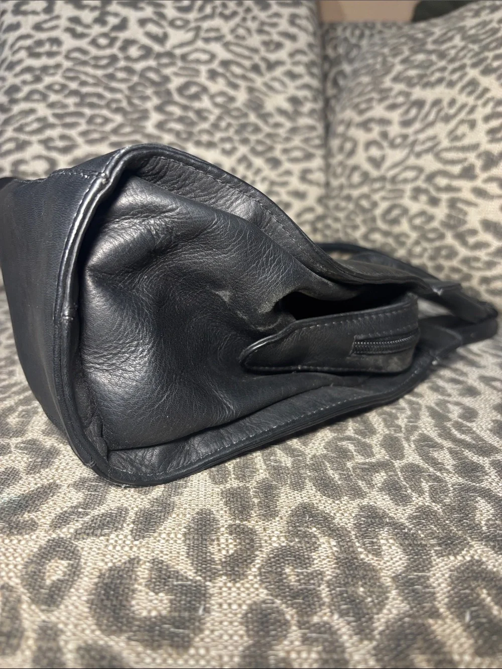 Latico vintage black soft leather striped shoulder bag classic medium purse - Picture 7 of 16